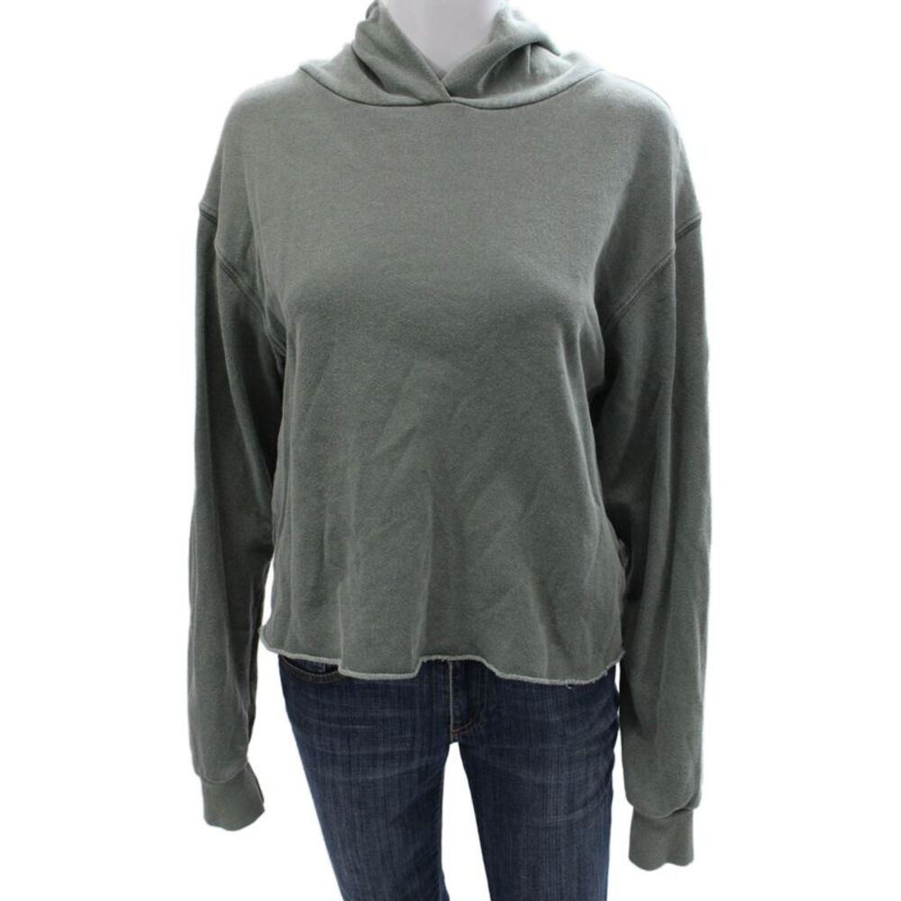 Perfect White Tee Womens Pullover Hoodie Green Cotton Long Sleeve Size S